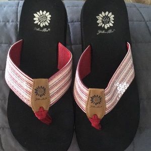 Yellow Box Flip Flops with stripes and sequins